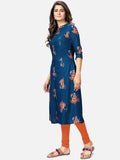 Vbuyz Women's Foil Printed A-Line Rayon Blue Kurta