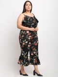 Flambeur Women's Plus Size Crepe Floral Jumpsuits