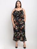 Flambeur Women's Plus Size Crepe Floral Jumpsuits